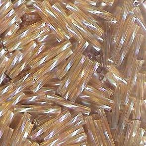 Twisted Bugle Beads 12mm Light Gold Rainbow