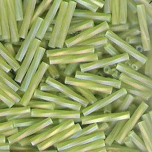 Twisted Bugle Beads 12mm Lime Green Matte Rainbow