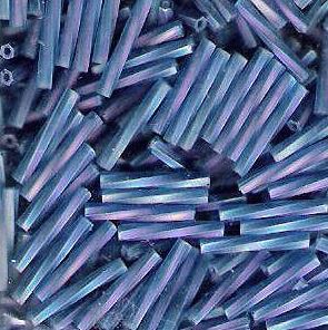 Twisted Bugle Beads 12mm Sapphire Blue Matte Rainbow