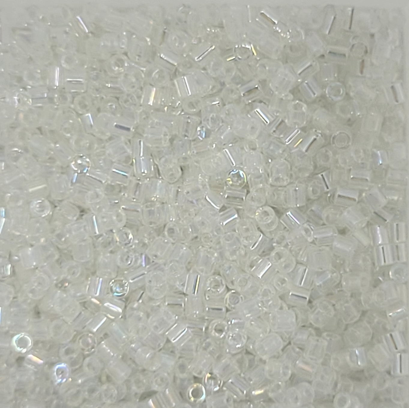 1.5 mm Bugle Beads Clear Rainbow