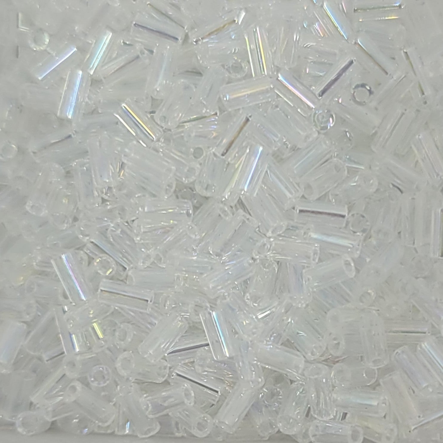 3 mm Bugle Beads Clear Rainbow