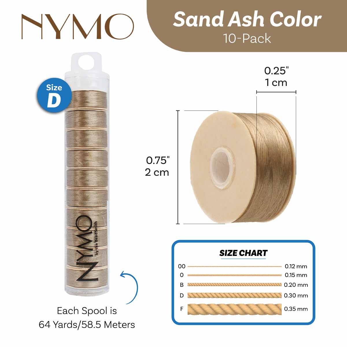 Nymo Thread Sand Ash Bobbin- D